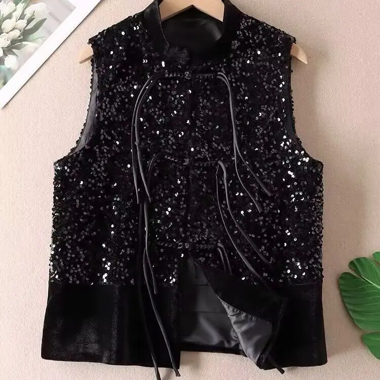 

Autumn Winter Women Fashion V-Collar Elegant Coat Loose Chinese Style Warm Outerwear Casual Sleeveless Women Vests Jackets TS676