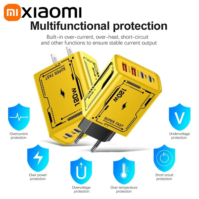 Xiaomi 120W 충전기 초고속 충전 Type-C GaN 전화 충전기 USB-C QC 3.0 iPhone 용 전화 충전기 어댑터 Samsung Xiaomi