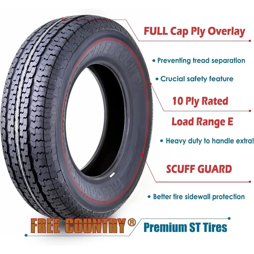 مجموعة ركوب جراند 4 إطارات مقطورة ST225/75R15 نطاق تحميل 10 طبقات E فولاذ بحزام شعاعي مع واقي جرجر مميز بعمق مداس 8 مم