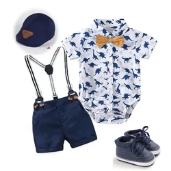 Baby Boy Clothes  Shark Outfit for  Summer Short Sleeve Romper with Suspender Shorts s First Birthday Photograph