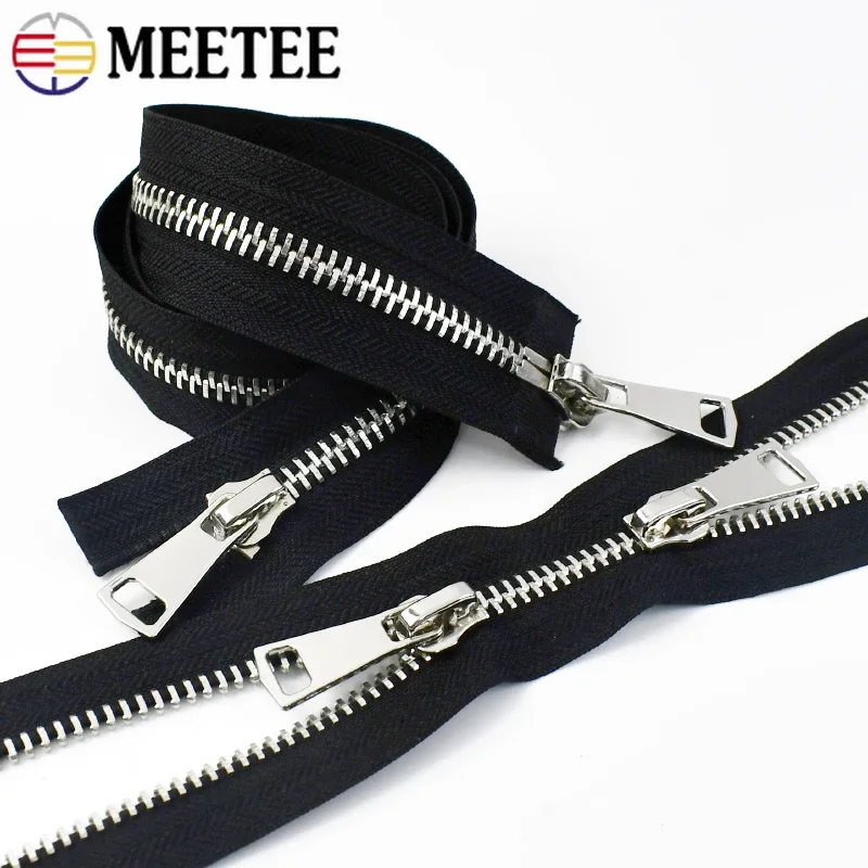 Meetee 8# Metal Zipper 70/80/100/120cm Double Sliders Open End Zippers for Sewing Bag Jacket Coat Zip Repair Kit DIY Accessories