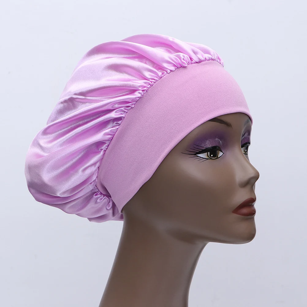 

High Elastic Satin Sleeping Cap Wide Side Hair Protection Bonnet Big Size For Women Durable Machine Washable Home Use