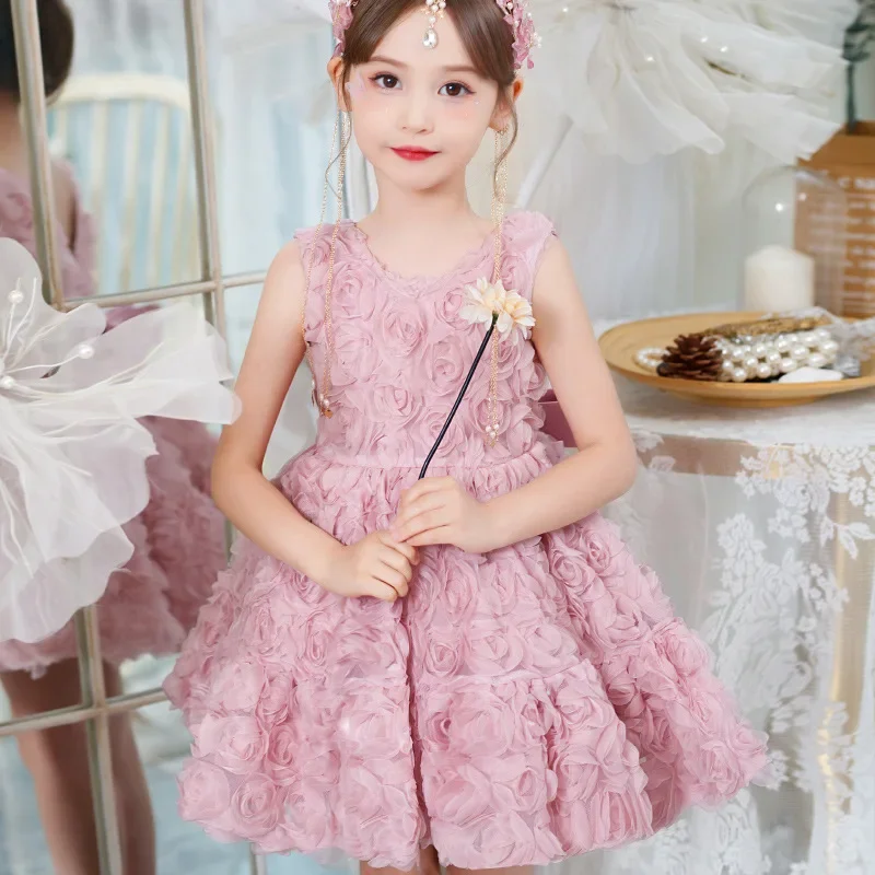 

Rose Flower Princess Girls Lace Party Dress Teens Long Dress Baby Kids Flower Girl Wedding Birthday Children Clothing for 1-10y