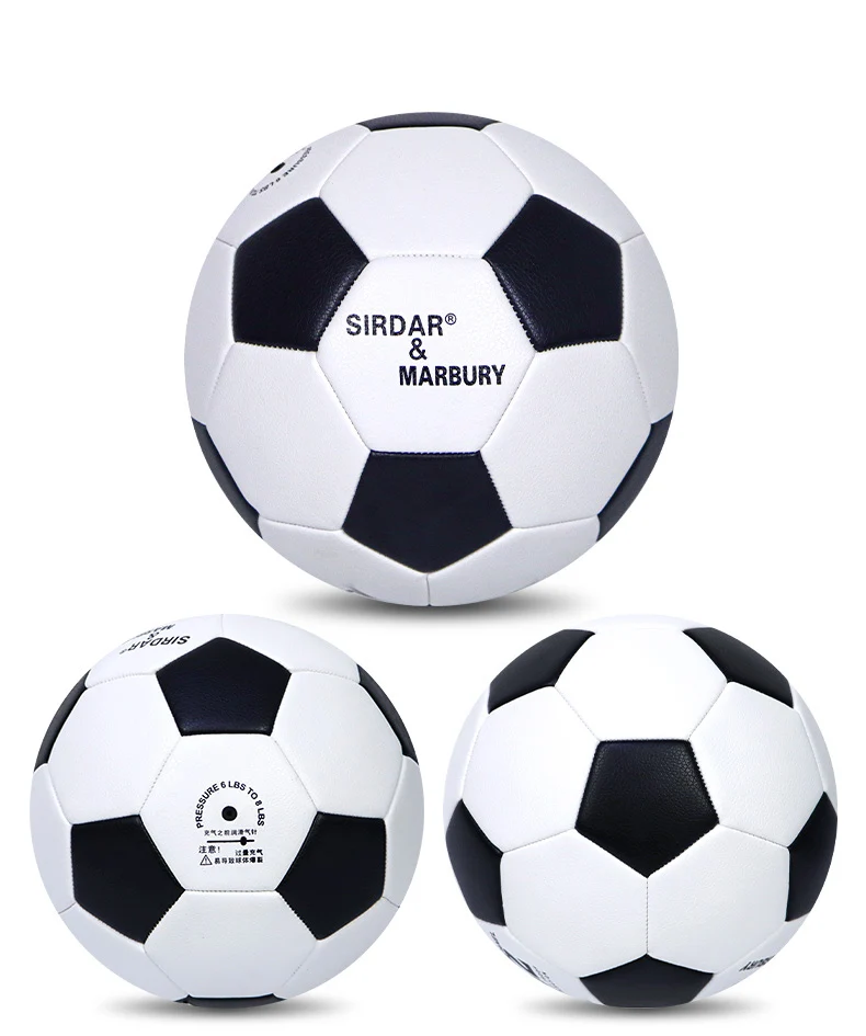 SIRDAR Professionelle Trainings-Fußbälle, Größe 5, klassisch, weiß, schwarz, dicker, PU, eng gewebt, geeignet für Trainingsübungen oder Geschenke