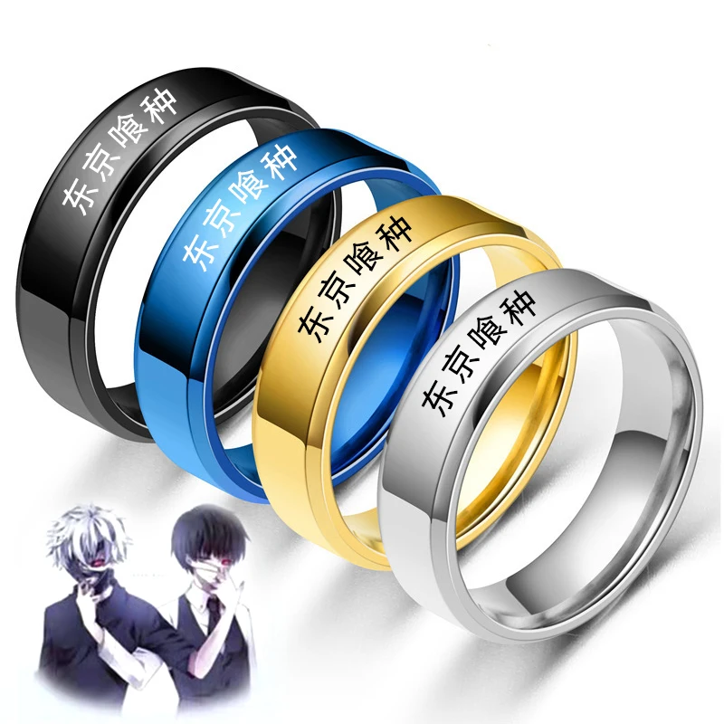 2022 Fashion Cosplay Anime FOR Tokyo Ghoul Ken Kaneki Black Sliver 316L Stainless Steel Rings For Men Women Jewelry Anime Fans