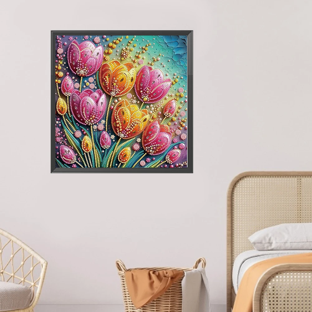 5D DIY 부분 특수 모양 드릴, 다이아몬드 페인팅 꽃 장식, 30x30cm