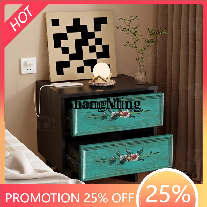 

SM retro wind bedside table, bedroom, bedside corner, living room, hand-painted integrated medieval decorative cabinet