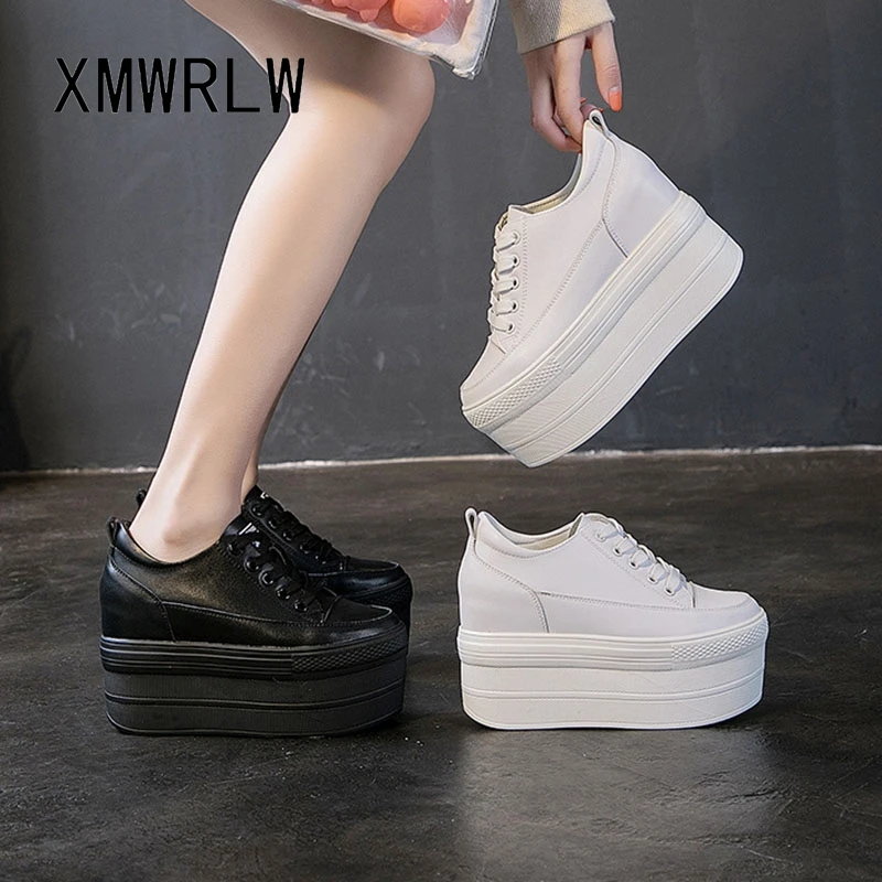 

XMWRLW осенне-зимняя женская обувь на платформе из натуральной кожи, модные женские кроссовки на толстой подошве, зимняя обувь, черные, белые кроссовки