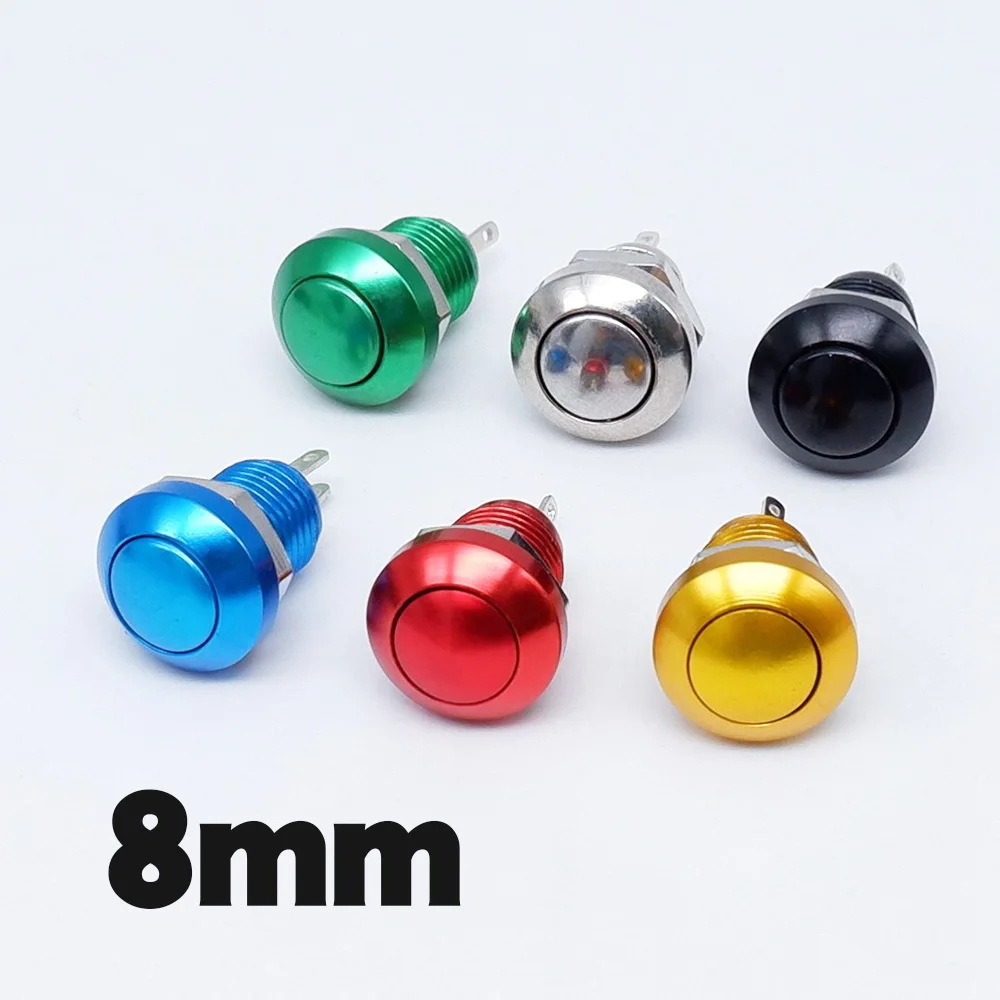 8mm Push Button Switch Momentary Self-reset Metal Horn Doorbell Bell Mini Car Auto Engine PC Power Start Stop Red Black Blue 1NO