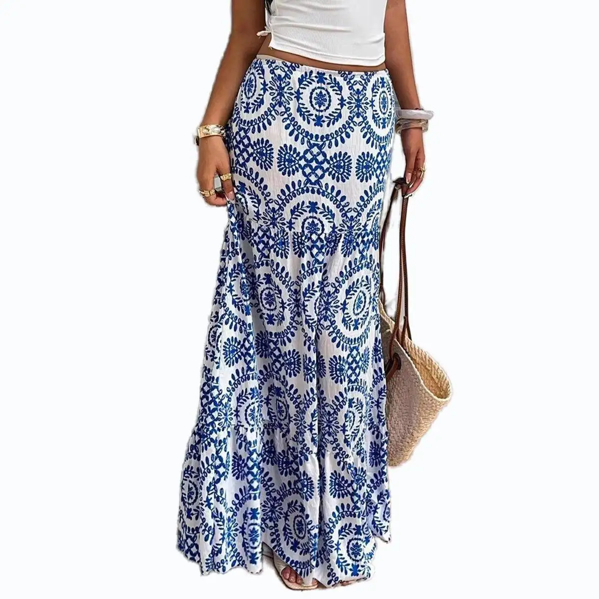 Casual Loose Printed Half Skirt Low Waist Design Summer 2026 New Style Women's Fashion Cross-Border Skirt Batwing Shape