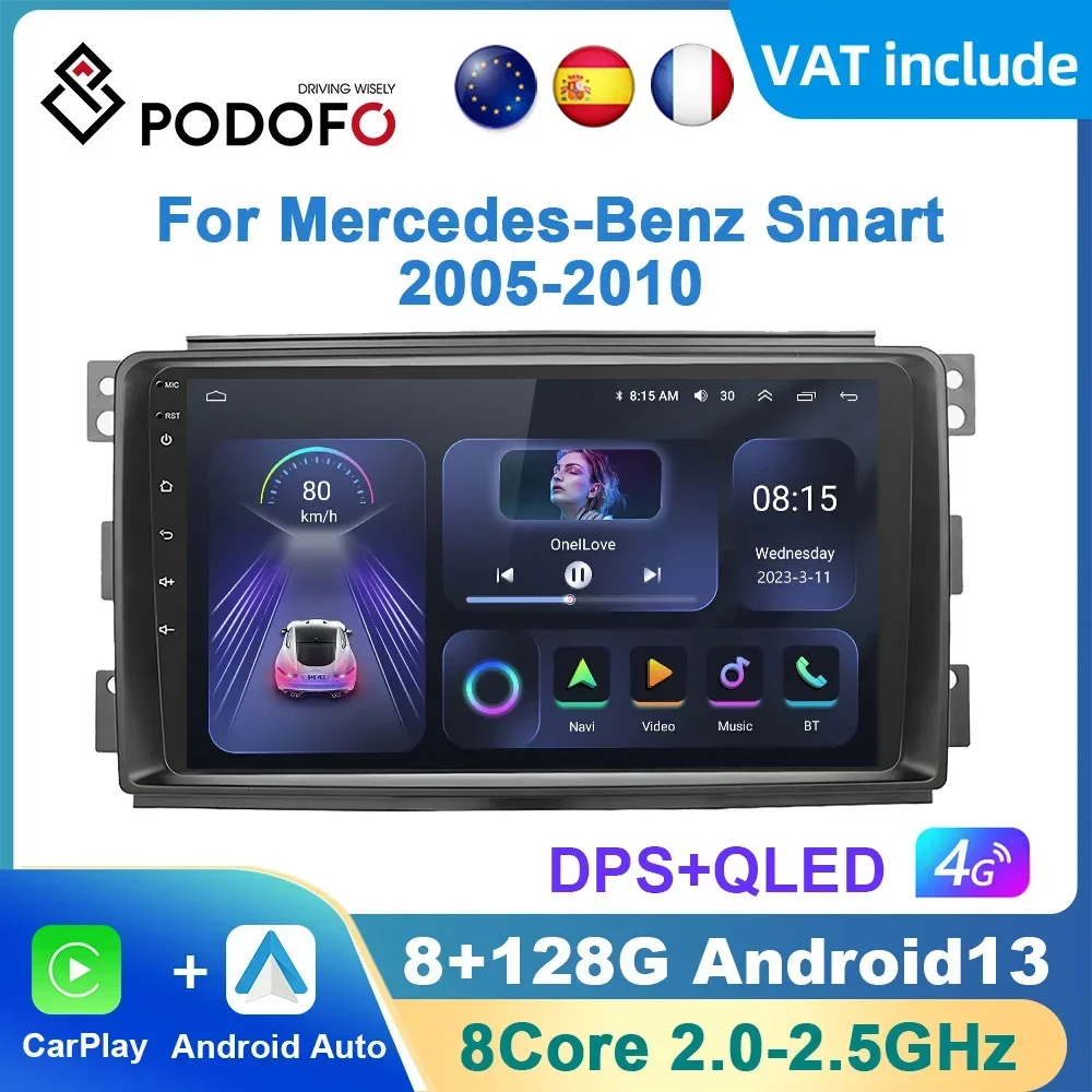 Podofo Android Carplay Car Radio For Mercedes-Benz Smart Fortwo 2005-2010 Android Auto 4G Multimedia Navigation GPS autoradio