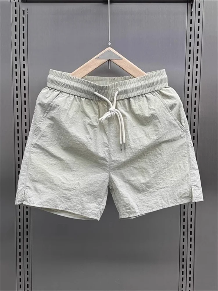 

High-End Ice Silk Men's Casual orts Qui Dry Spor Five-Quarter Length Loose Fit Elastic Waist Busin Casual Pure Color