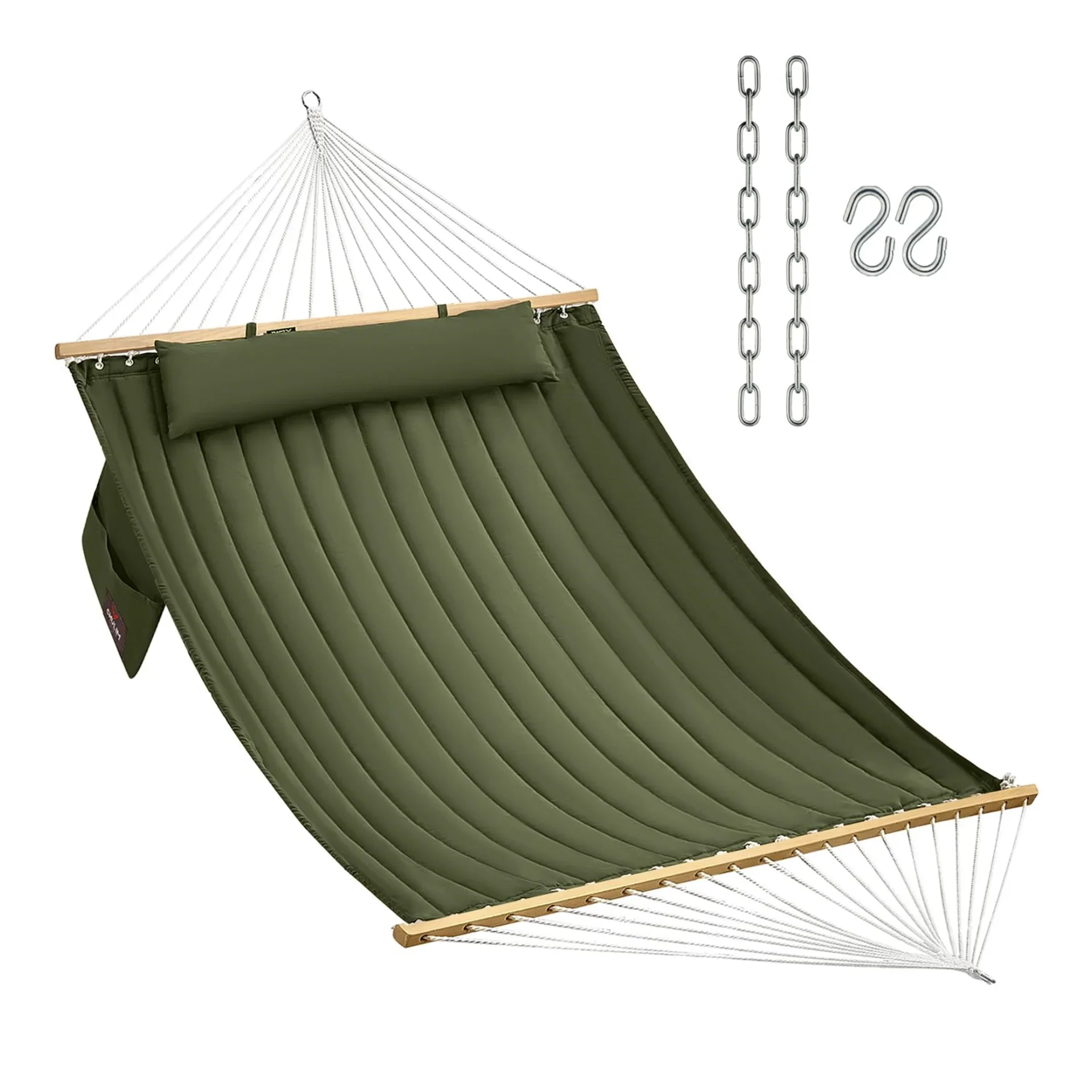 2 Person Camping Hammock Quilted Double Fabric Hammock With Detachable Pillow