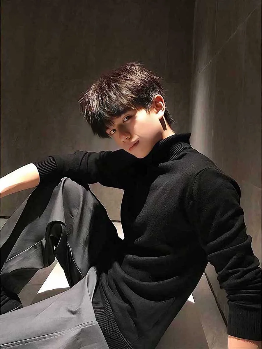 

Men's Thiened Fce Lined High Collar Knitted Sweater Winter Warm Inner Wear Casual Loose Fit Cleanfit Sle Knitwear