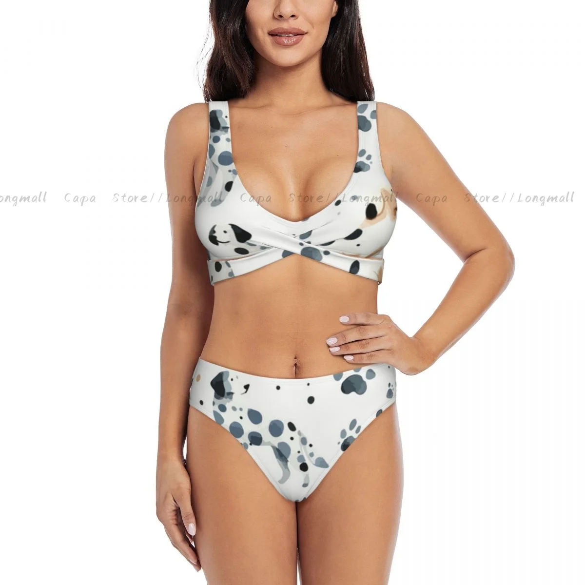 น่ารักสีน้ําสุนัขรูปแบบบิกินี่ผู้หญิงเซ็กซี่แยกชุดว่ายน้ําสองชิ้น Beachwear