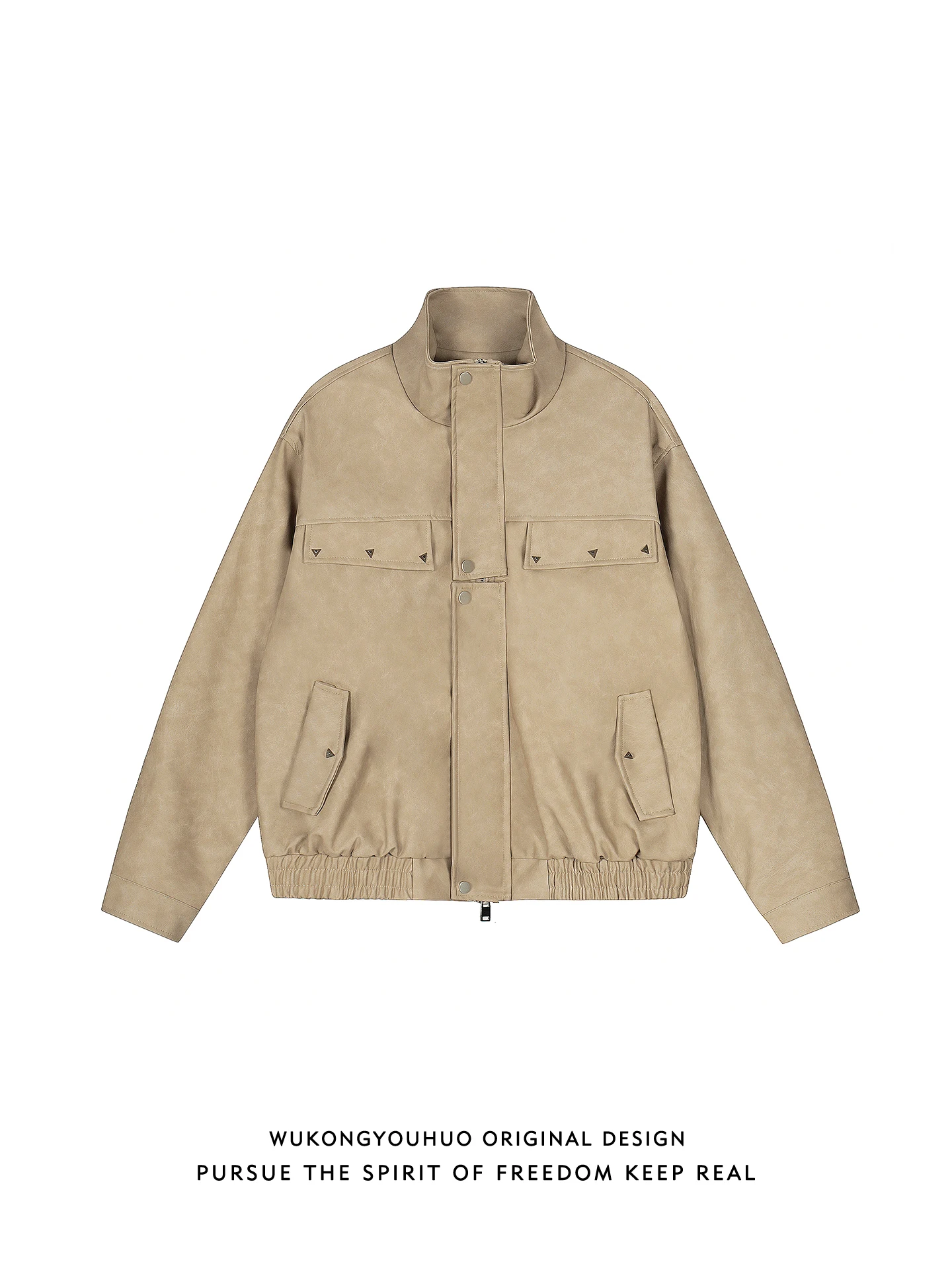 

Куртка унисекс из искусственной кожи свободного кроя с воротником-стойкой и заклепками, молодежная уличная одежда в байкерском стиле