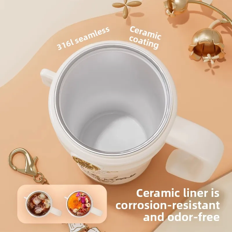 Ladies, Students Straws Insulated Cups Insulated Stainless Steel Ceramic Water Cups Coffee Insulated Cups 1200ml Exquisite Gifts
