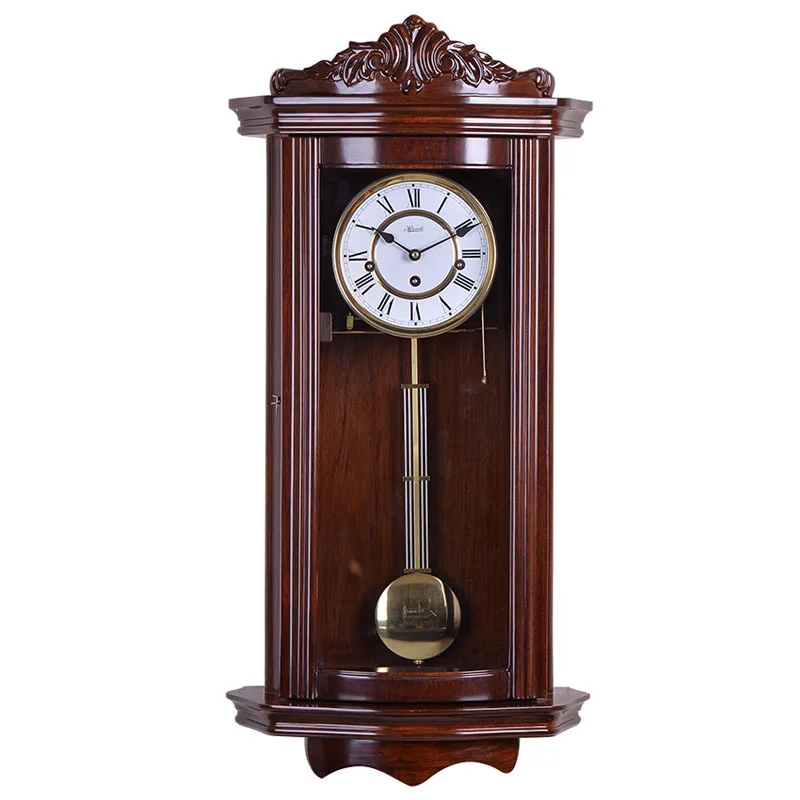 

High-end mahogany wall clock, solid wood clock, German Hermüller movement, music time clock, classical living room watch