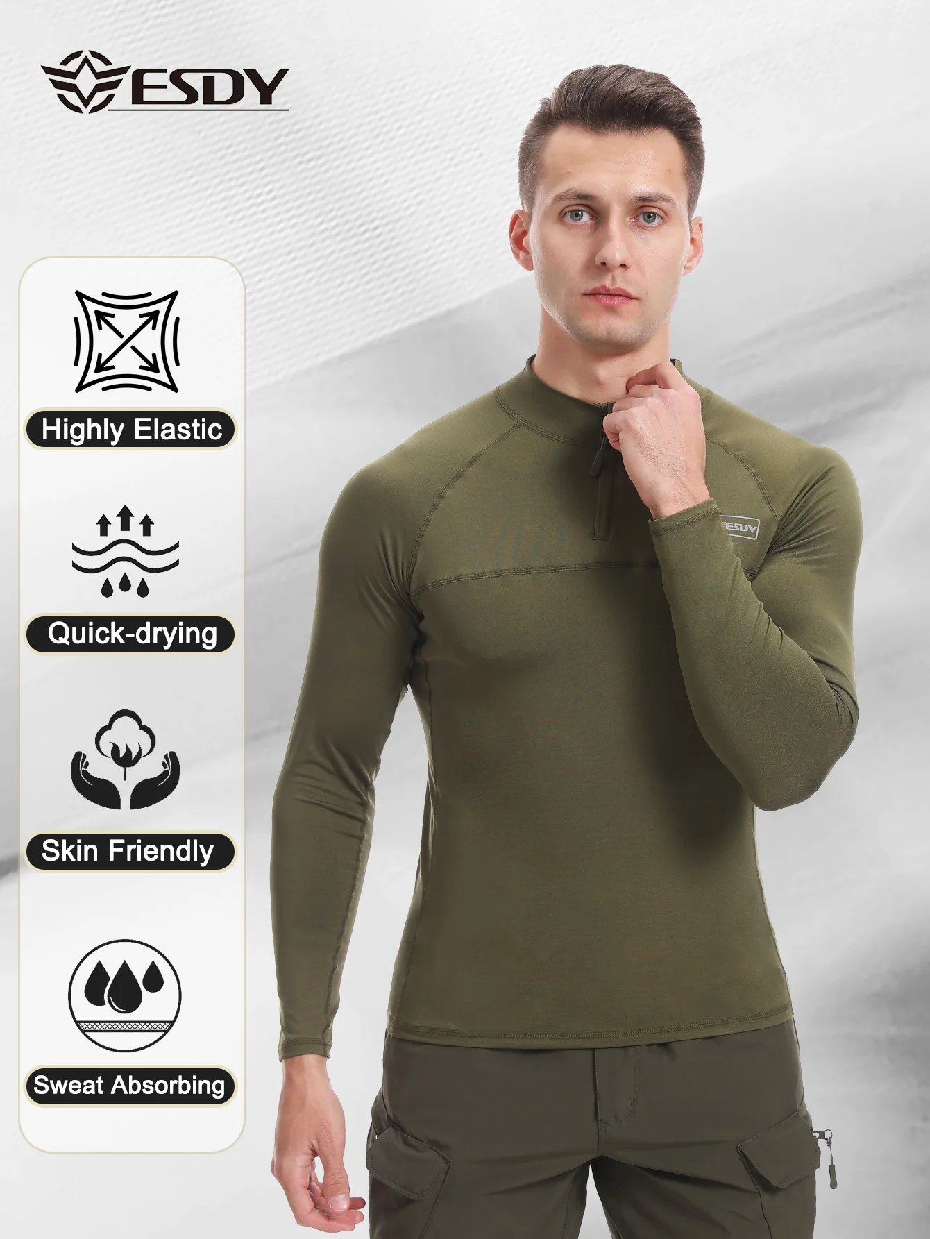 Esdy Men's Quick-Drying Tops Summer Moisture-Absorbent Quick-Drying Long-Sleeved Outdoor Sports Elastic Quick-Drying Tops