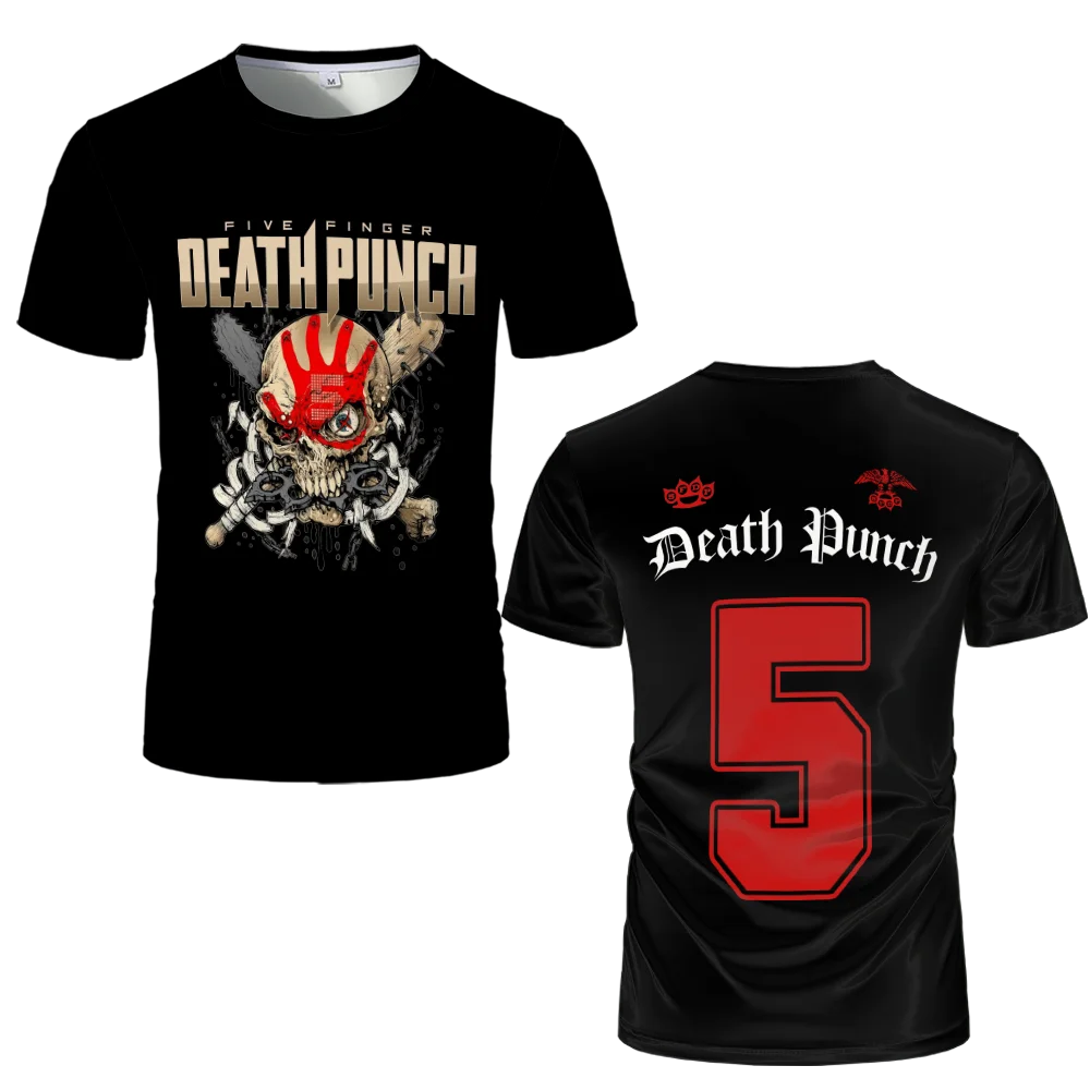 Five Finger Death Punch Retro 3D Neutral T-shirt Skull Street Metal Band Jersey Short Sleeve Round Neck Comfortable Men's Wear
