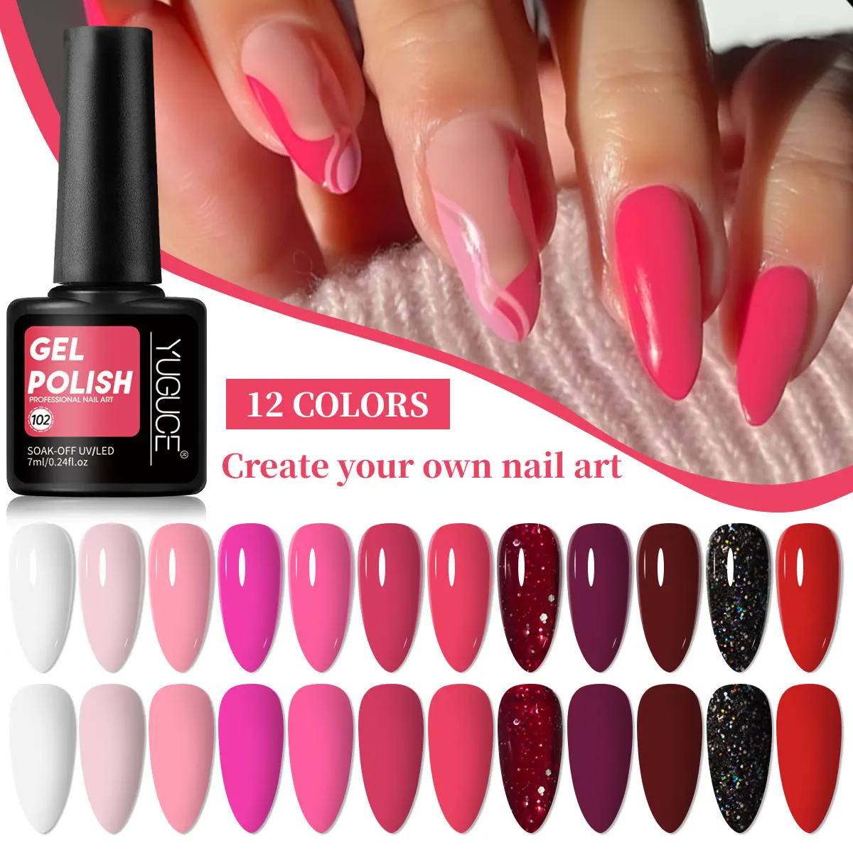 Yuguce - Set de 12 Esmaltes de Uñas en Gel, Kit de Manicura Permanente con Acabados Brillantes y Mate, Ideal para Uñas DIY o Regalos de Salón