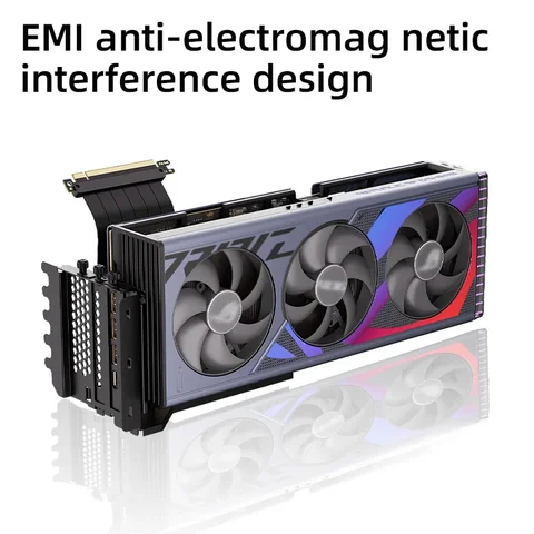 Teucer Vertical GPU Mounting Bracket PC Graphics Card Holder PCI-E 3.0/4.0 x16 Anti-interference Flexible 90° Extension Cable