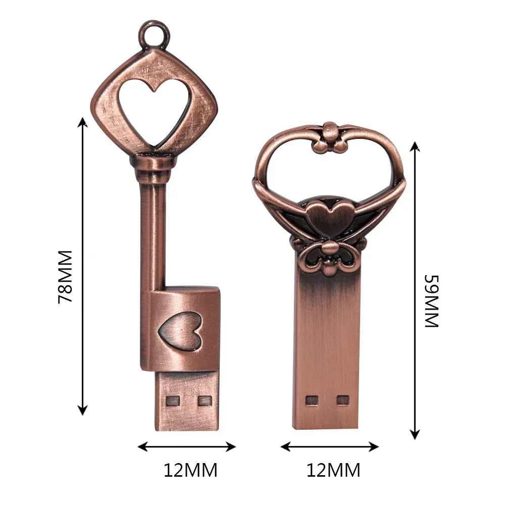 10 unids/lote de unidad flash usb con forma de corazón de amor de cobre, unidad flash de 4gb, 8gb, 32gb, 64gb, llaves de metal, memoria Stick, regalo de boda