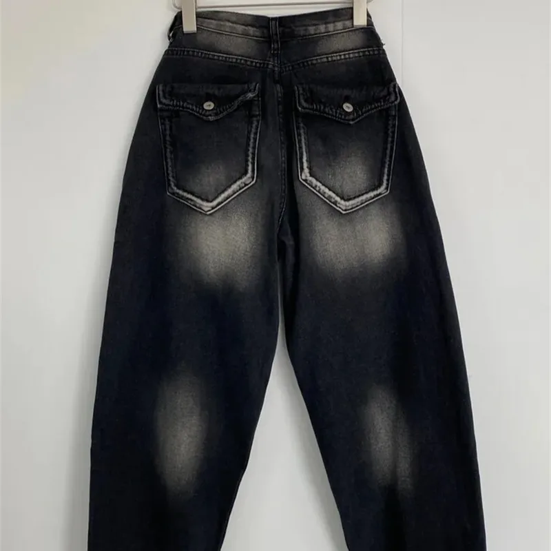 Cintura alta perna larga casual chique americano retro jeans feminino até o chão solto emagrecimento calças compridas corte reto sem estiramento