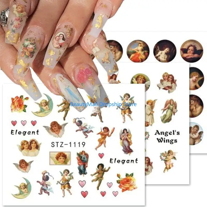 40 ملصقات فن الأظافر الملاك عن طريق الأظافر ديي نقل المياه