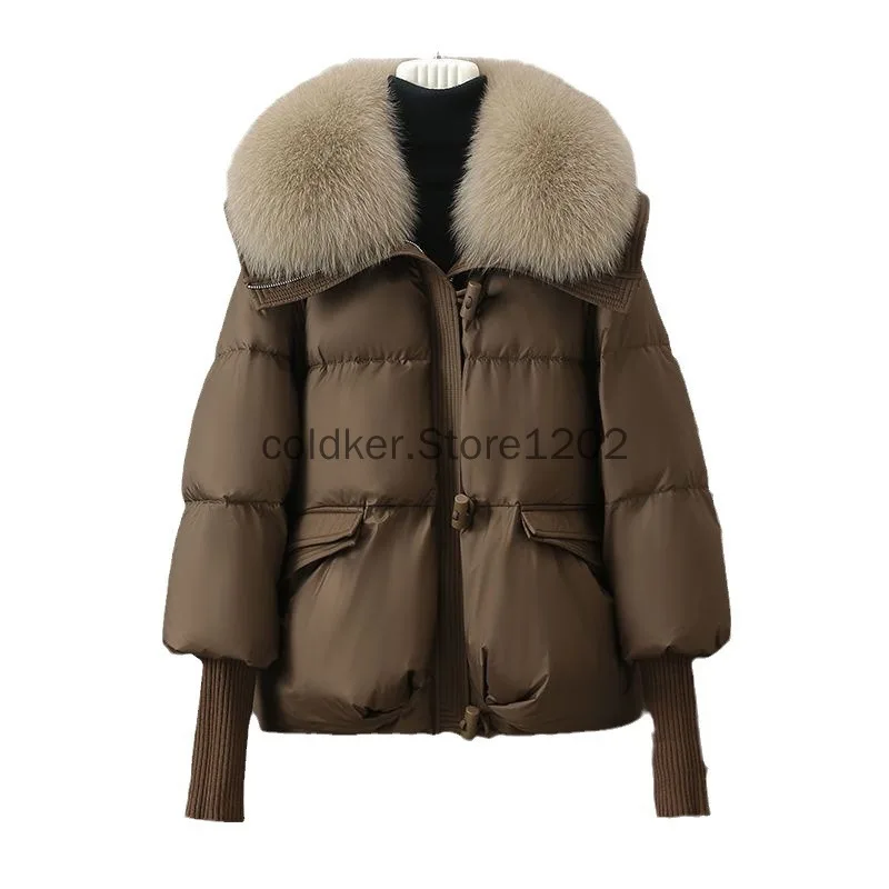 New in Parkas Loose Ladies Fur Collar Jacket Winter Woman Parka Overcoat Korean Fashion Female Ultra Light Warm Coat Black