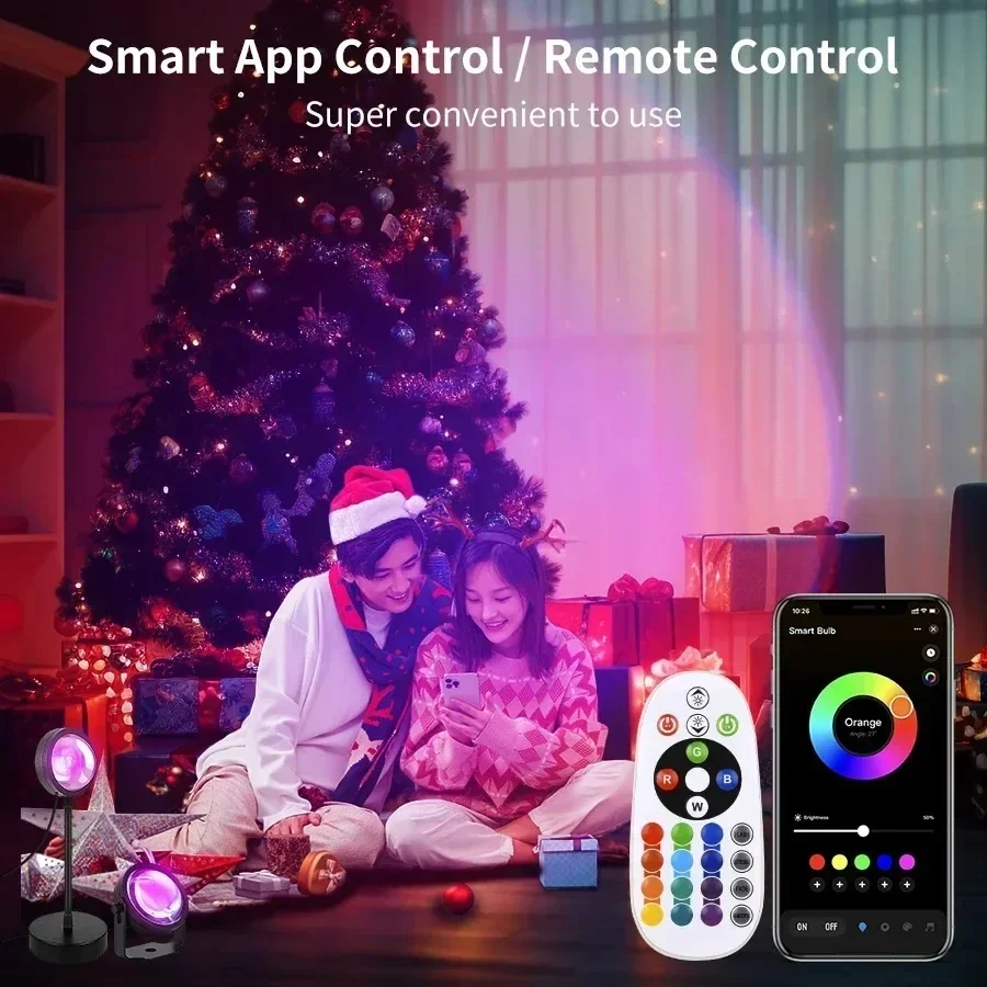 Tuya Smart Sunset Projector Lamp, RGB LED Night Light with Smart Life App & Remote for Photography, Selfie & Party Decoration