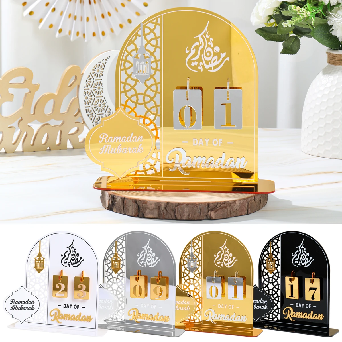 

2024 Ramadan Countdown Calendars Eid Mubarak Ornaments Wooden Acrylic Calendar Muslim Party Decorations Eid Al-Adha Table Decor