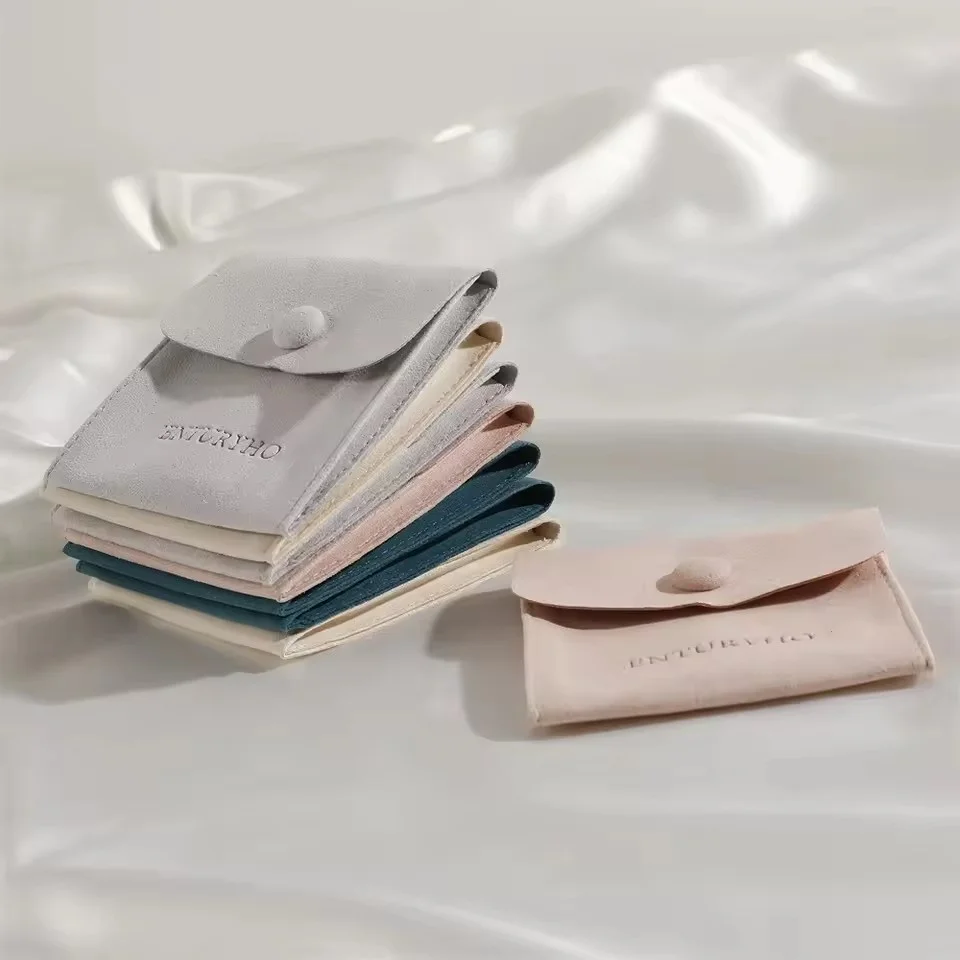 

50pcs Custom Jewelry Bags with Button Pouch with Insert Card Logo Printed on Side Small Earrings Necklace Packaging Bags Wholesa