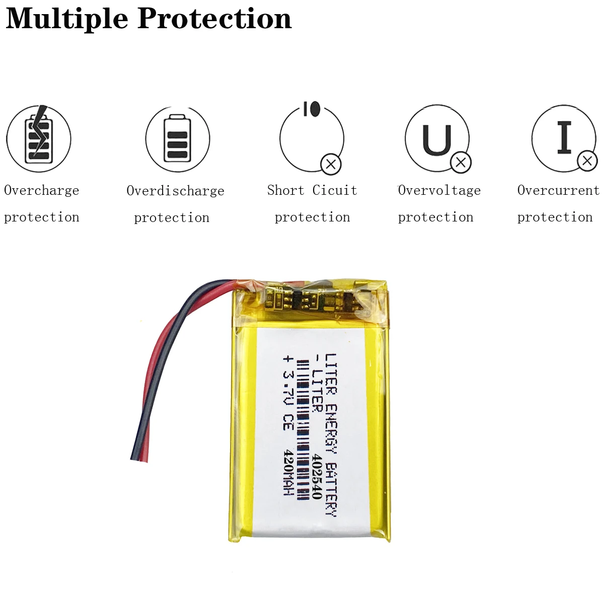 Batterie rechargeable au Lithium polymère Li-Po Li-Ion, 3.7V, 420mAh, 402540, 382540, pour Mp3, MP4, MP5, GPS, Mobile, Bluetooth