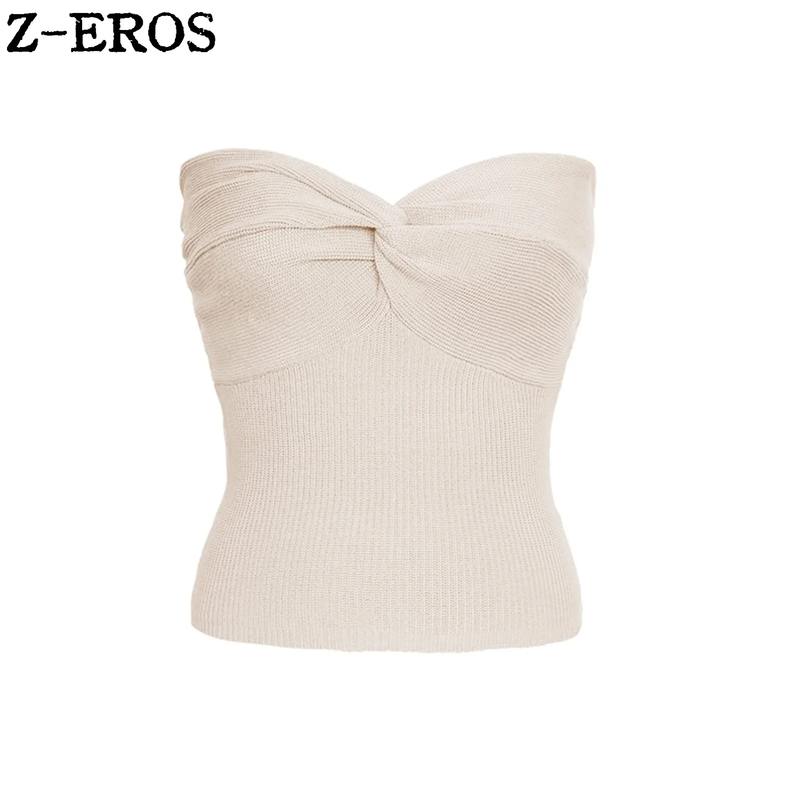 Z-EROS Women Summer Vintage Solid Corset Sling Short Tight Backless Bra Knitted Tank Top Strapless Pullover Bustier Tube Clothes