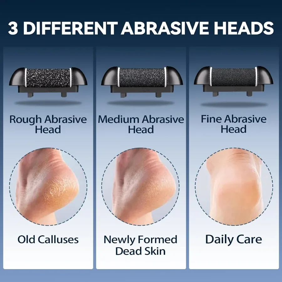 전동 발 각질 제거기 (3개 롤러 헤드, 2단 속도 조절, 충전식, 방수, 전문 페디큐어 키트, 17가지 기능 포함)