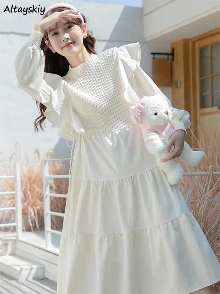 Dresses Women Patchwork Special Charming Elegant Sweet Modern Korean Style Basics Autumn All-match Ladies Age-reducing Tender