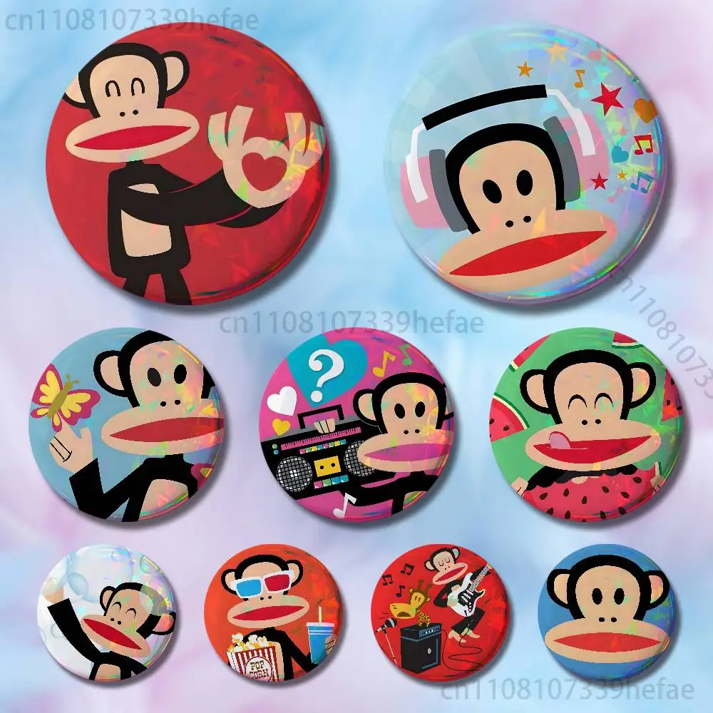 Broches Engraçados de Macaco P-Paul F-Frank, Redondos de 25, 32, 44, 58, 75 mm, para Cosplay, Decoração de Bolsas, Presentes para Fãs, Coleção, Amigos e Lembrança