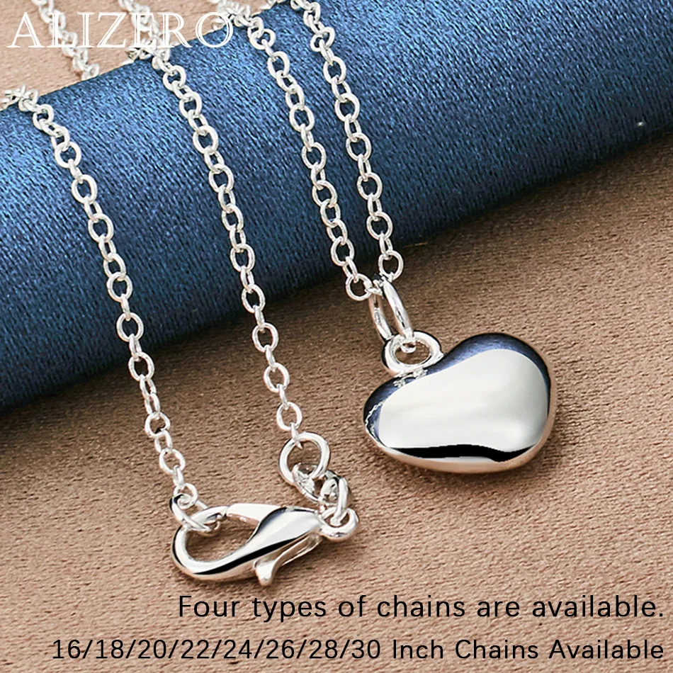 

ALIZERO 925 Sterling Silver Solid Heart Pendant Necklace 16-30 In Chain For Women Charm Jewelry Fashion Party and Daily Wear
