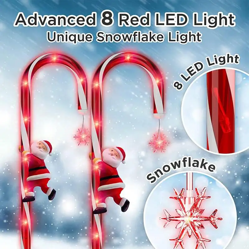 Imagem -03 - Solar Powered Christmas Candy Cane Stake Lights Luz Impermeável dos Desenhos Animados com Santa Garden Pathway Decoração de Natal Pcs