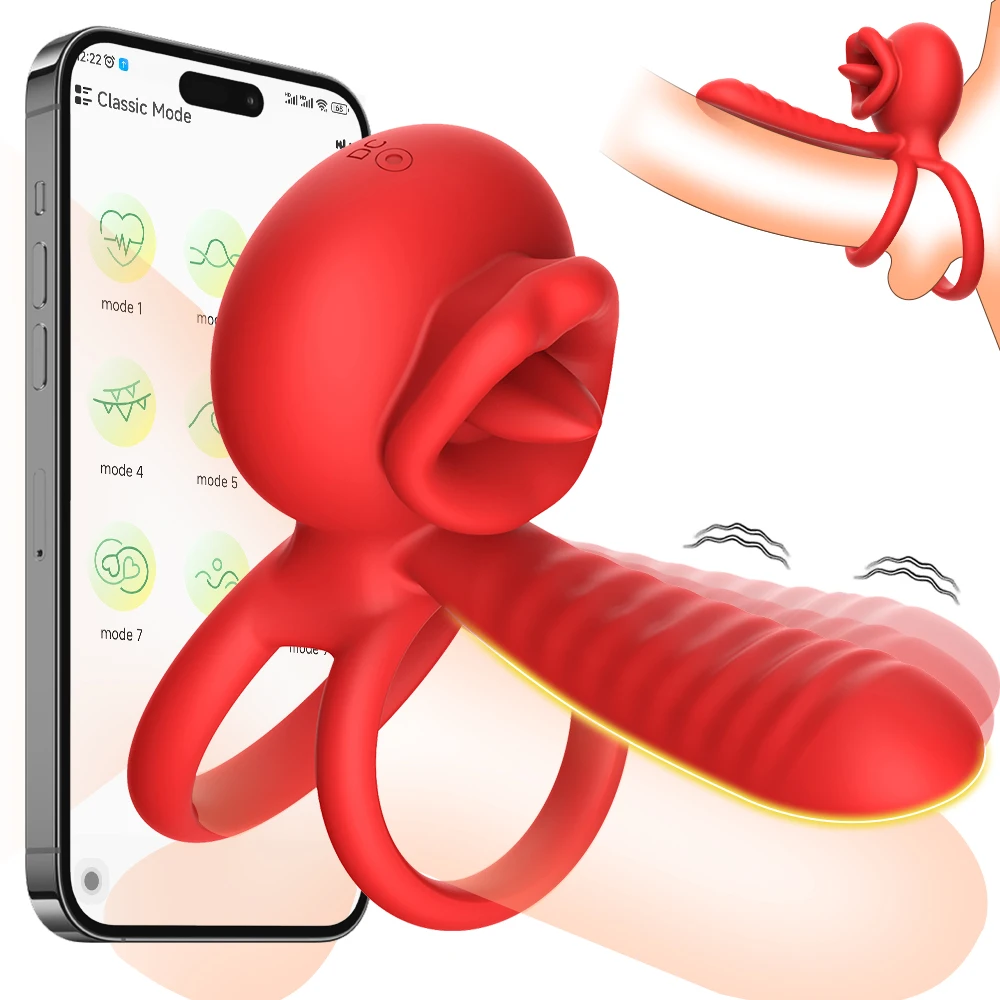 APP Controlled Penis Vibration Ring Sexy Rose Dual Vibration Motor Delayed Ejaculation G-spot Stimulation Penis Massager Sex Toy