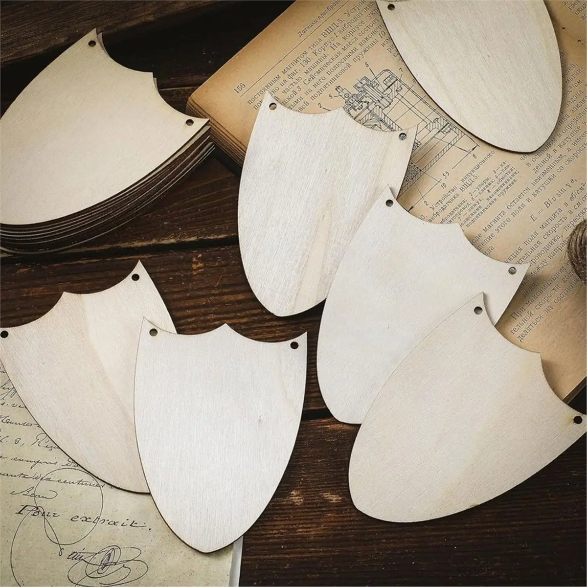 update. 60 Pcs Wood Shield Bulk Decorate Cutout Crafts Set Unfinished Wooden Gift Tags with Ropes