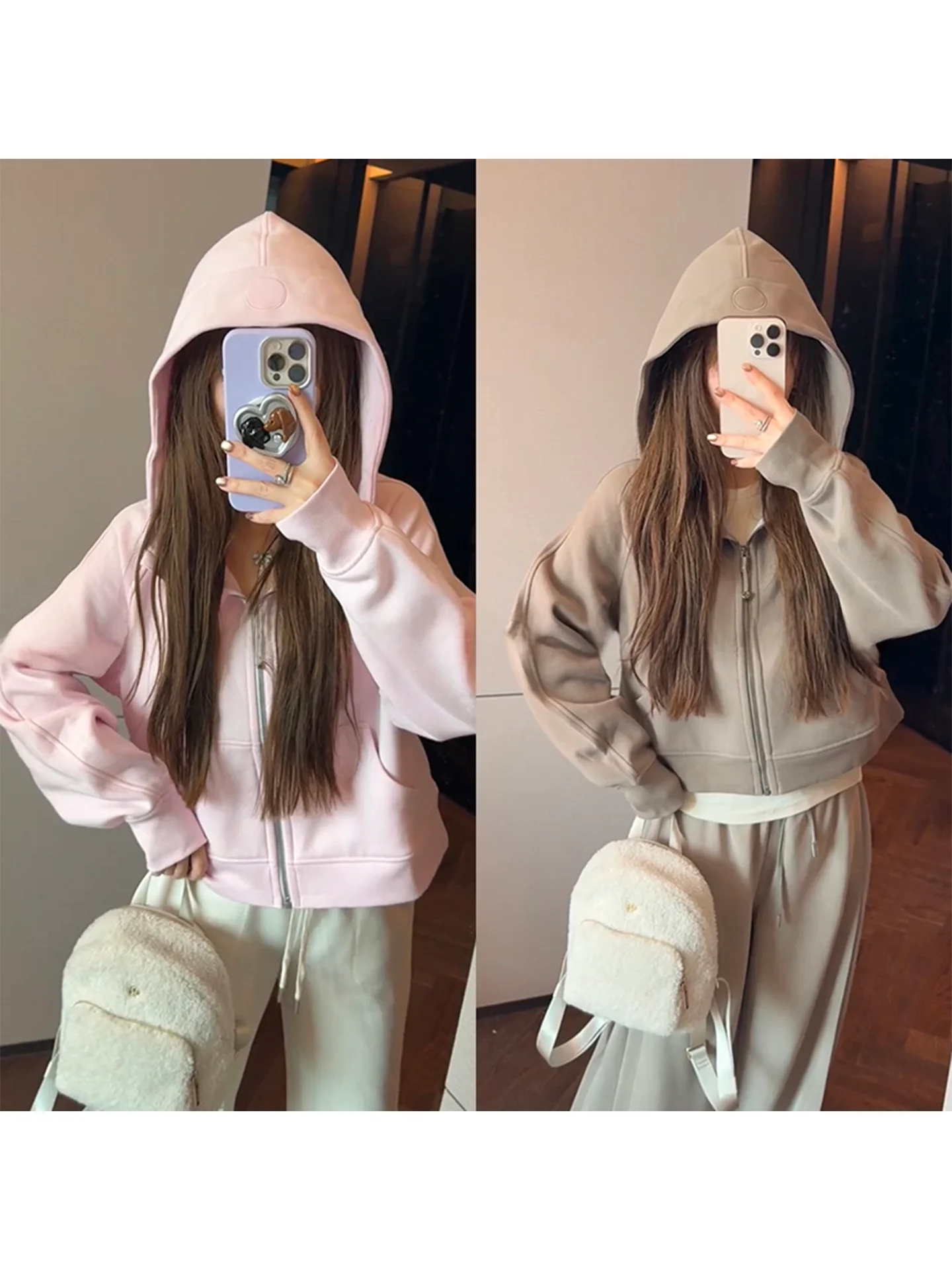 

Mimius Women's Loose Fit Scuba Jaet with Hood Autumn Winter Travel Outfit Casual Sle Cotton Long Sve Zipper Coat