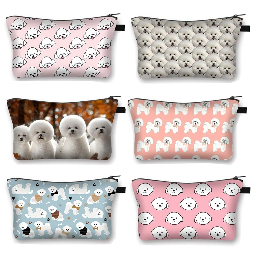 Cute Bichon Frise Dog Cosmetic Case Women Make Up Organizer Bag Lipstick Storage Toiletries Bag Ladies Clutch Cosmetic Bags