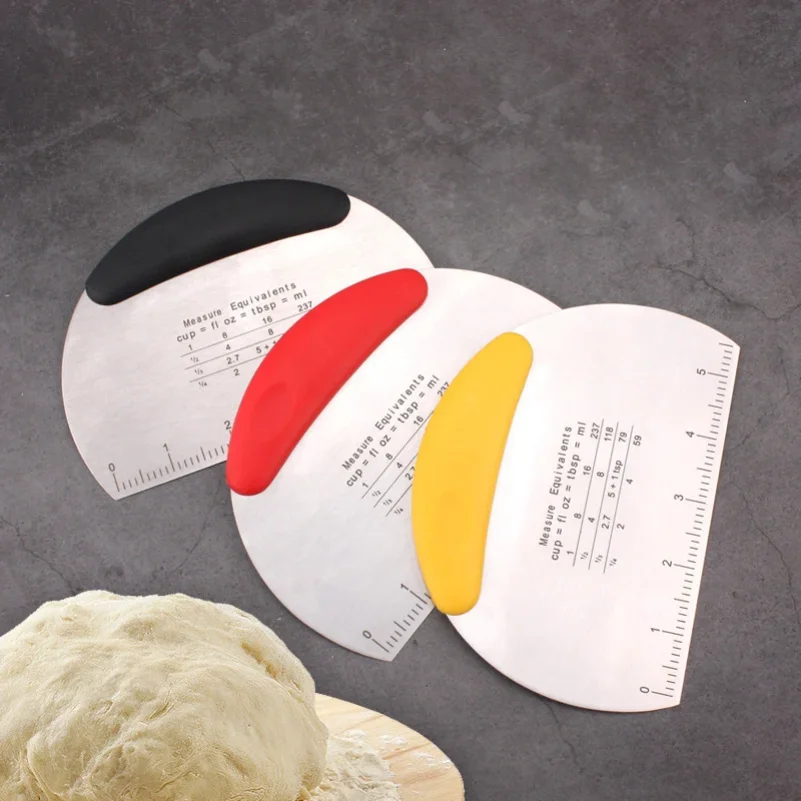 الفولاذ المقاوم للصدأ مع مقياس الخبز البيتزا قاطع العجائن المعجنات مكشطة عجينة سكين المطبخ المنزلية كعكة الخبز مكشطة أداة الخبز