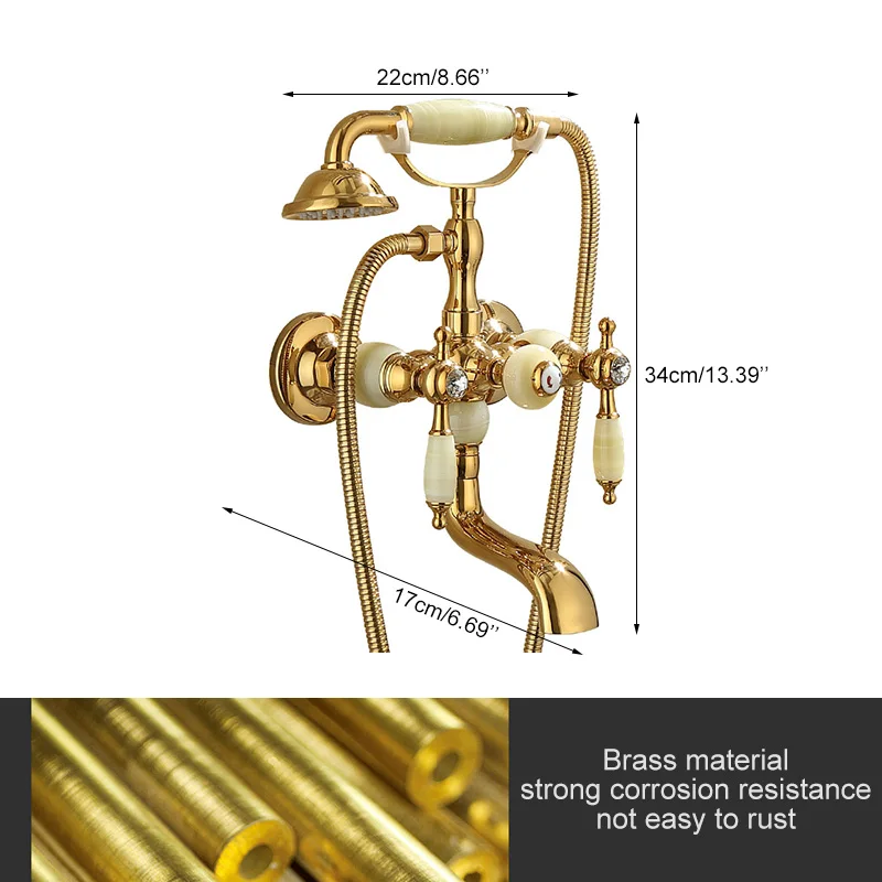Wall Mounted Gold Bath Shower Faucet Bathtub Faucet With Hand Shower Jade Handle Dual Handle Hot and Cold Water Mixer ML3321