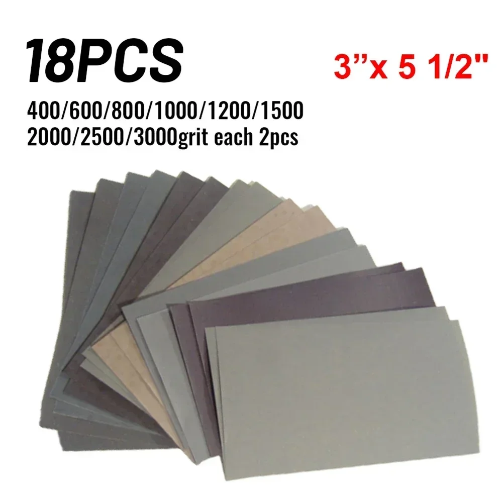 18pcs Wet Dry Sandpaper 400 To 3000 Assorted Grits For Wood Furniture Finishing Metal Sanding And Automotive Polishing