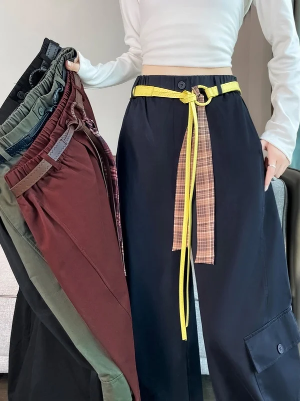 Fall 2026 Women's Wide Leg Trousers Casual High Waist Cotton Blend Silk Cotton Workwear Pants Adjustable Cuff Two-Way Wear