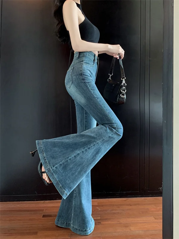 

Джинсы-колокольчики с высокой талией, утягивающие длинные брюки с подтяжкой ягодиц, модные женские джинсовые брюки