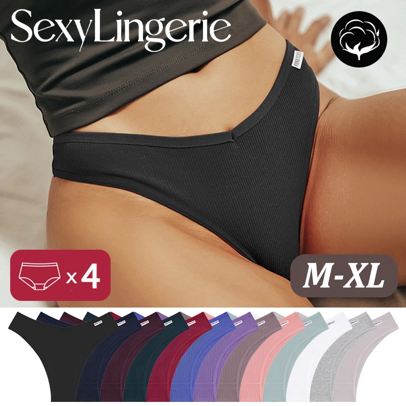 FINETOO 4 Teile/satz Nahtlose Baumwolle Höschen Für Frauen Sexy V-Taille Bikini Unterwäsche Weibliche Low-Rise Atmungsaktive Brasilianische hosen M-XL